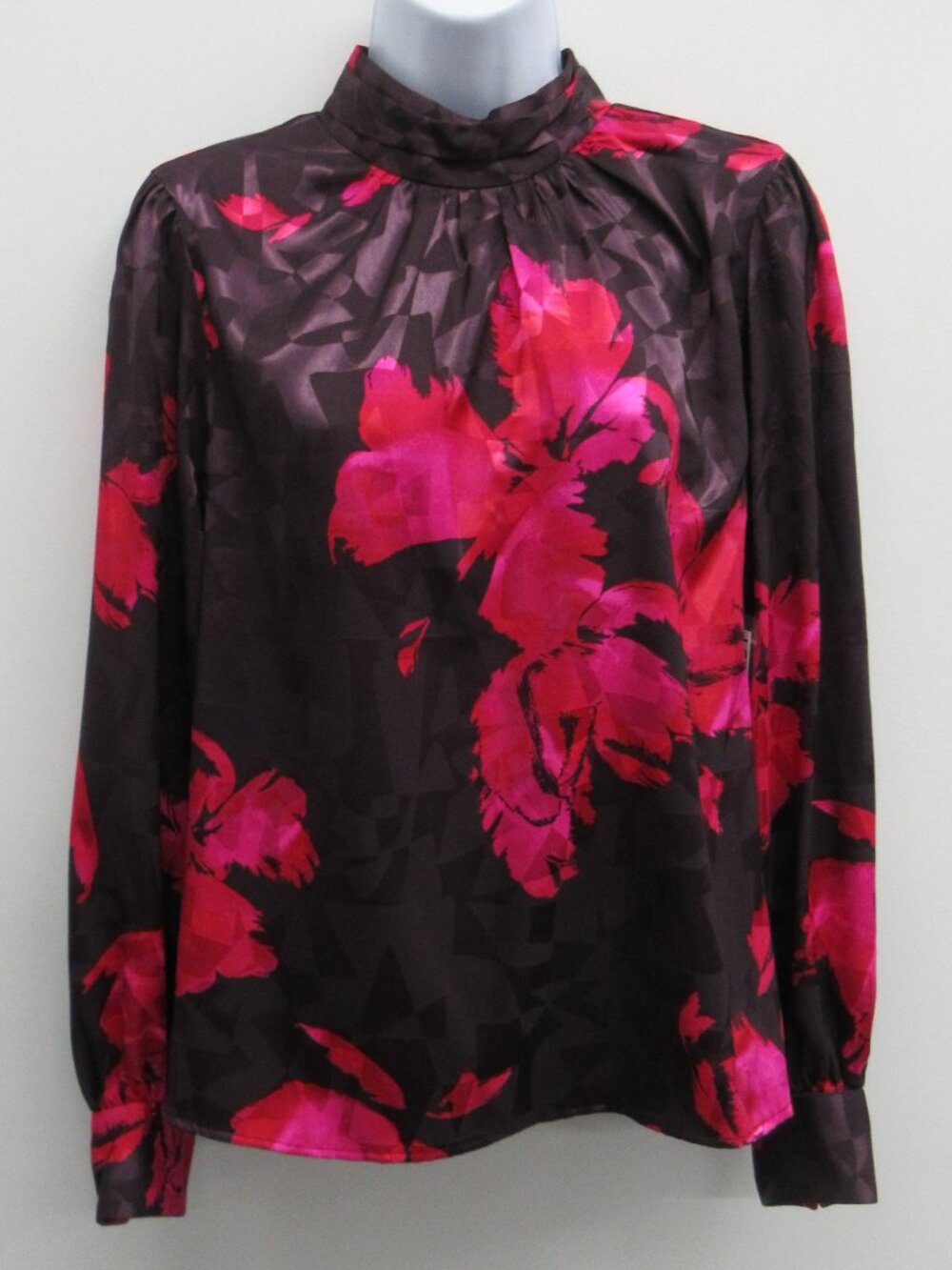 NEW NINE WEST BLOUSE WOMENS M MEDIUM MOCK NECK LONG SLEEVE PINK FLORAL